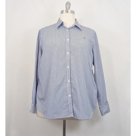 Lauren Ralph Lauren Tops - Ralph Lauren Blouse Blue White Stripe Cotton Top Non Iron Women's Size 2X